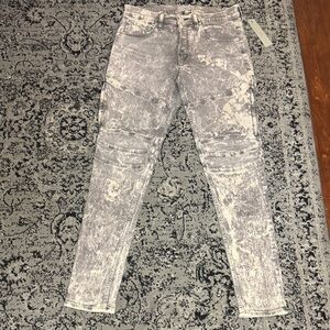 Skinny moto jeans in Gray and bleach splatter